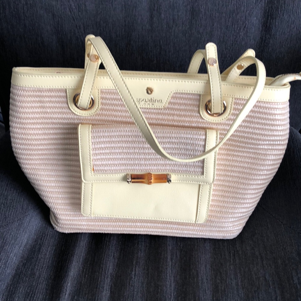 Spartina handbag pink yellow woven cottage core whimsy coastal